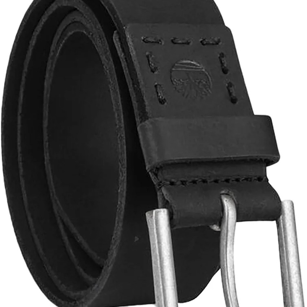 Timberland Dark Leather Belt with Metallic Buckle